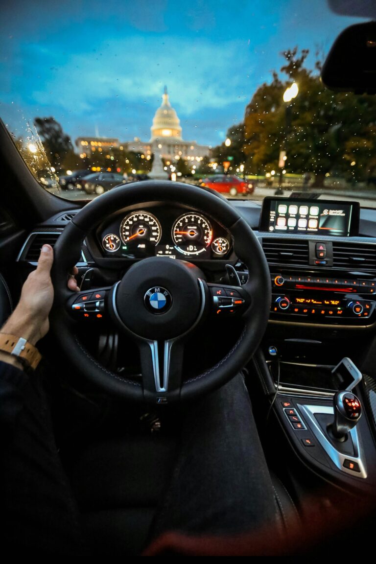 View of the Capitol in Washington DC through the BMW steering wheel during a drive.